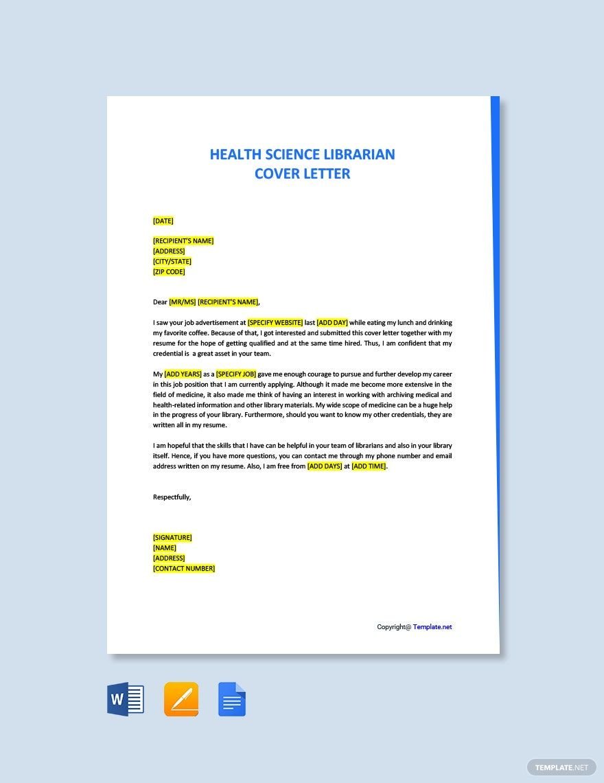 Health Science Librarian Cover Letter