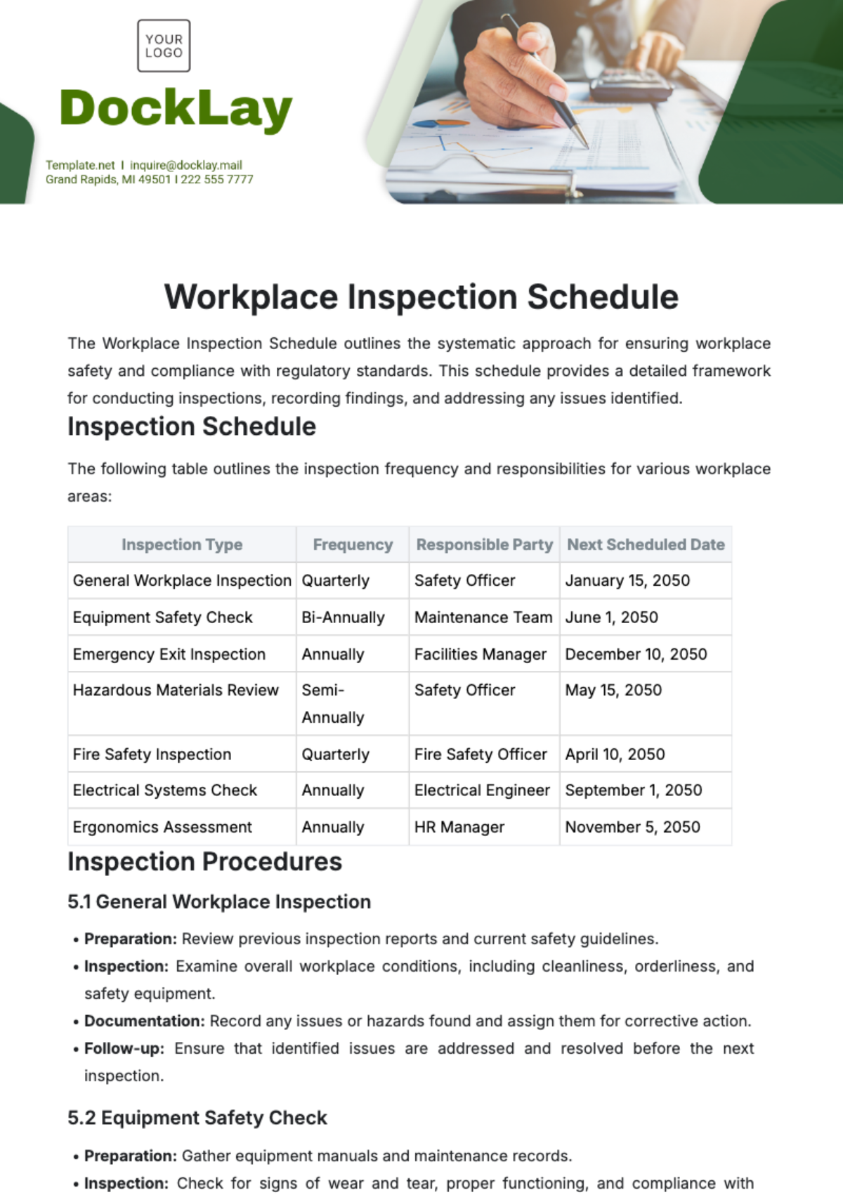 Free Workplace Inspection Schedule Template