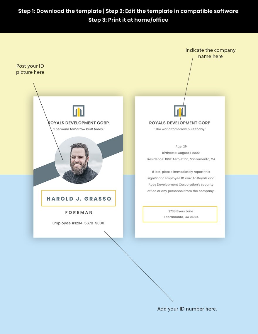 Construction Employee ID Card Template