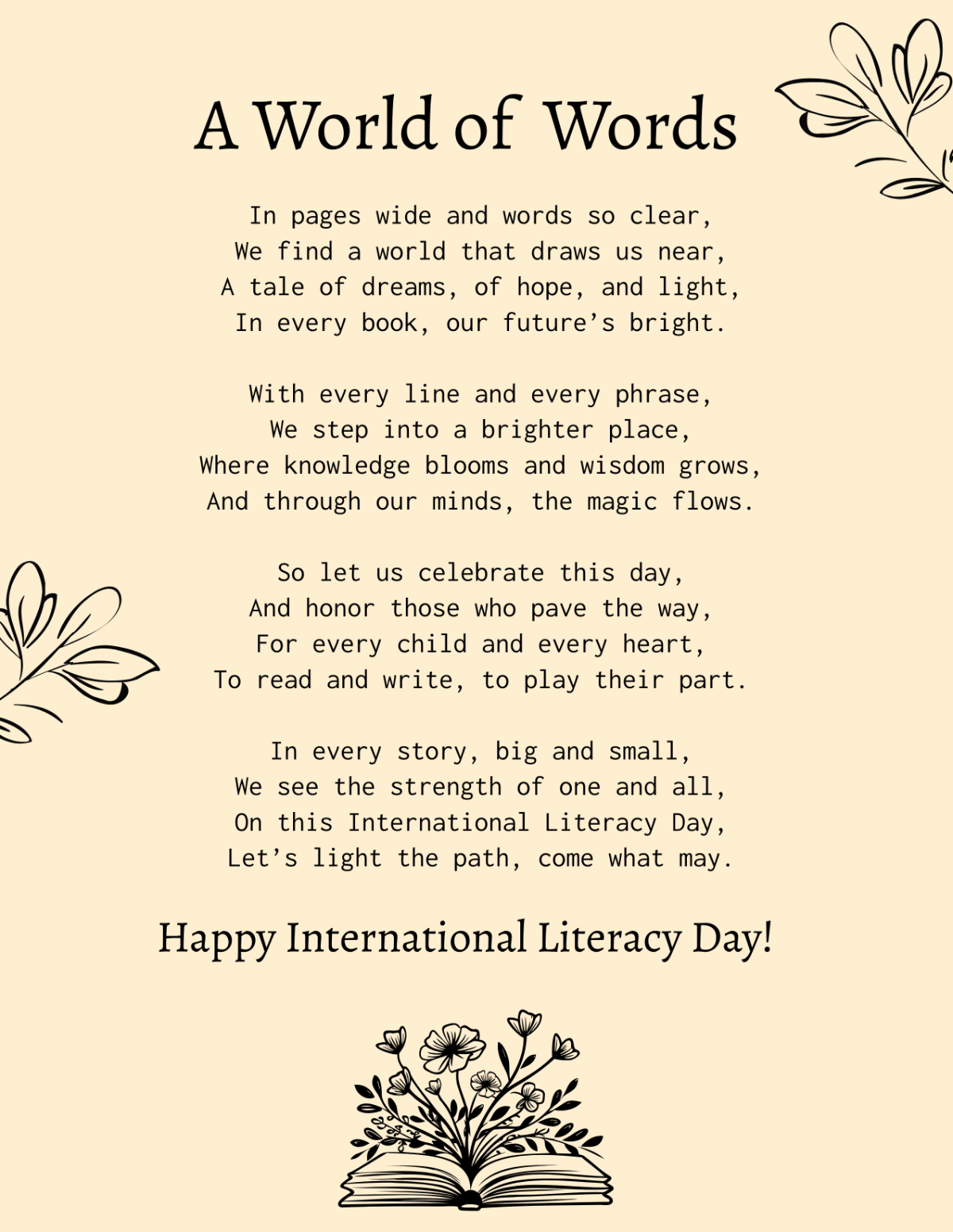 International Literacy Day Poem Template - Edit Online & Download