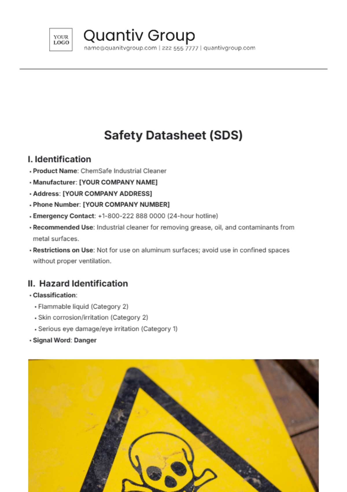 Safety Datasheet (SDS) Template