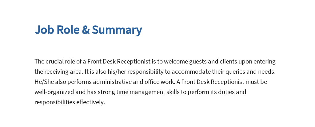 Free Professional Front Desk Receptionist Job Ad and Description Template 2.jpe