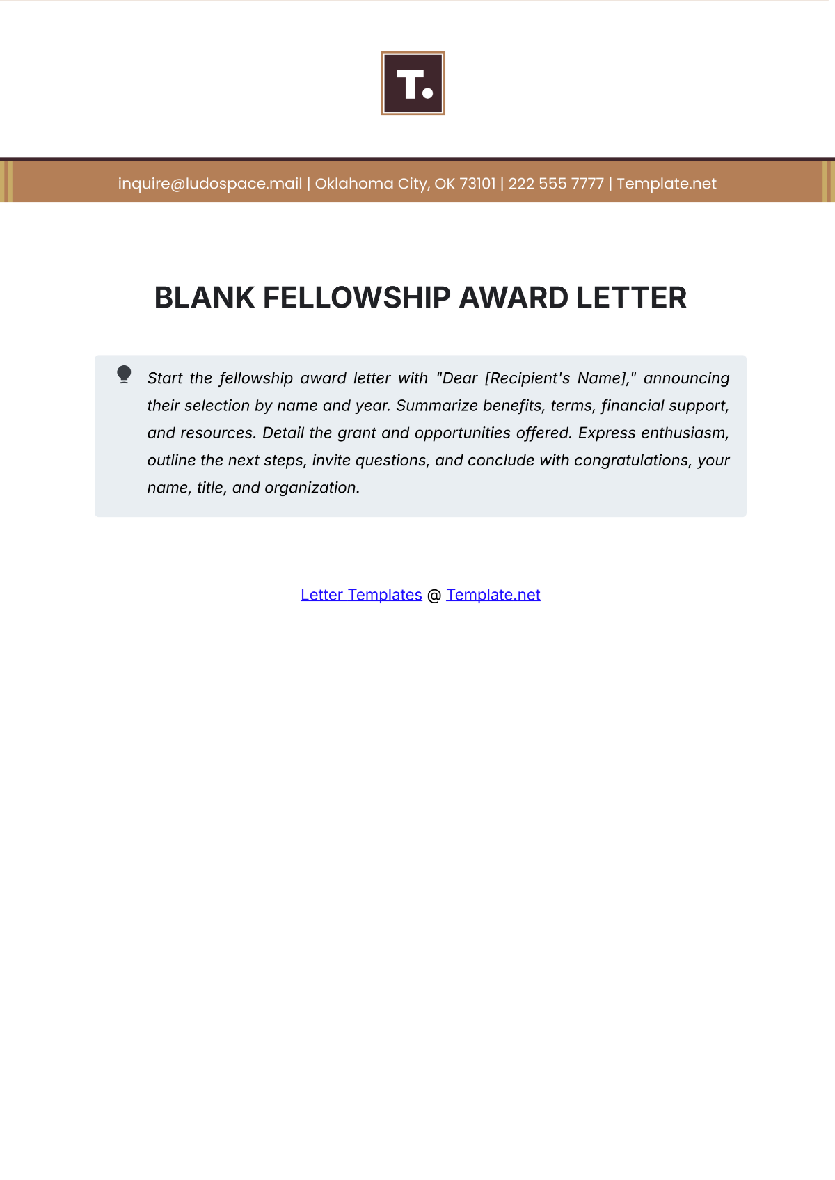 Blank Fellowship Award Letter Template - Edit Online & Download