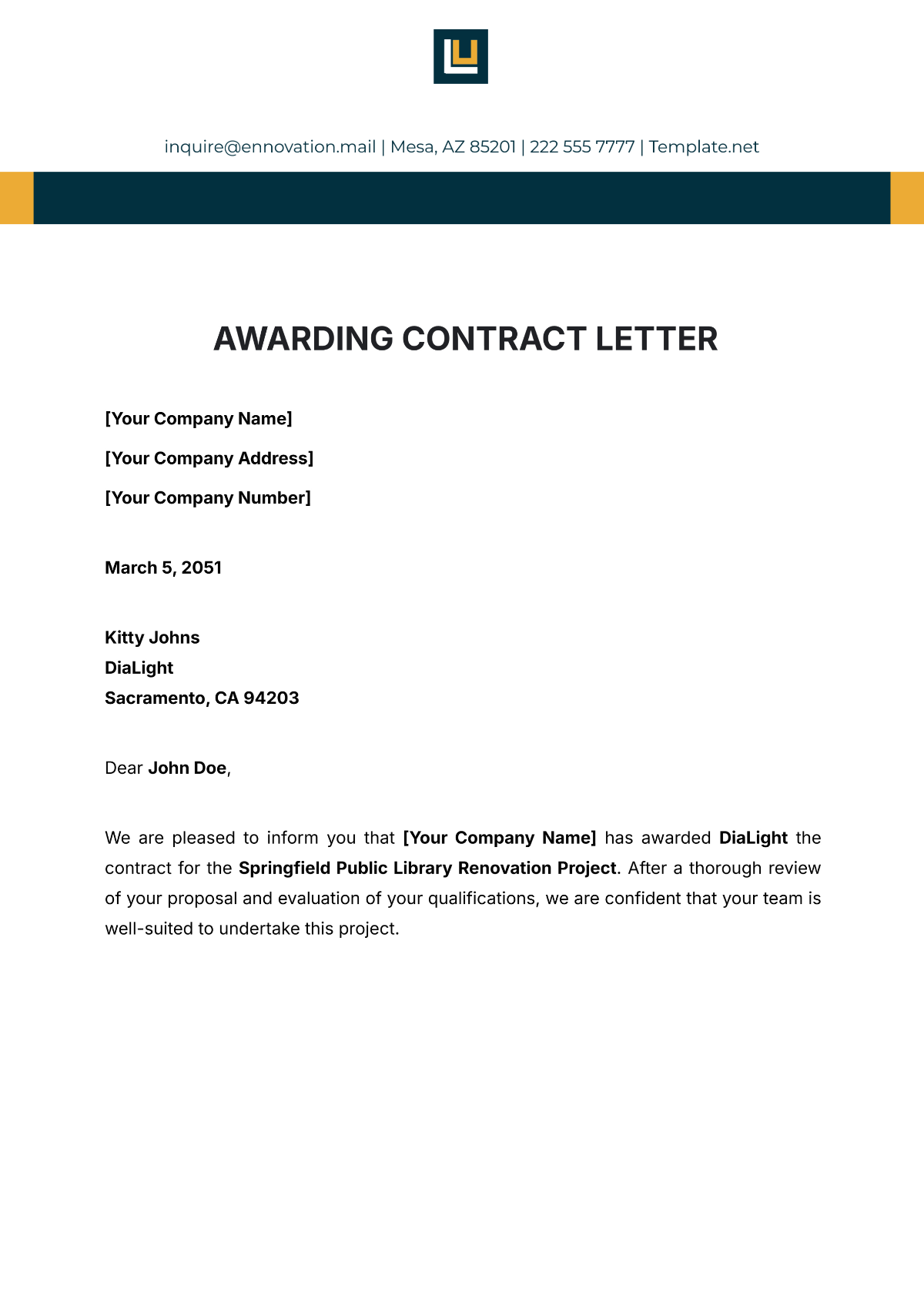 Awarding Contract Letter Template - Edit Online & Download