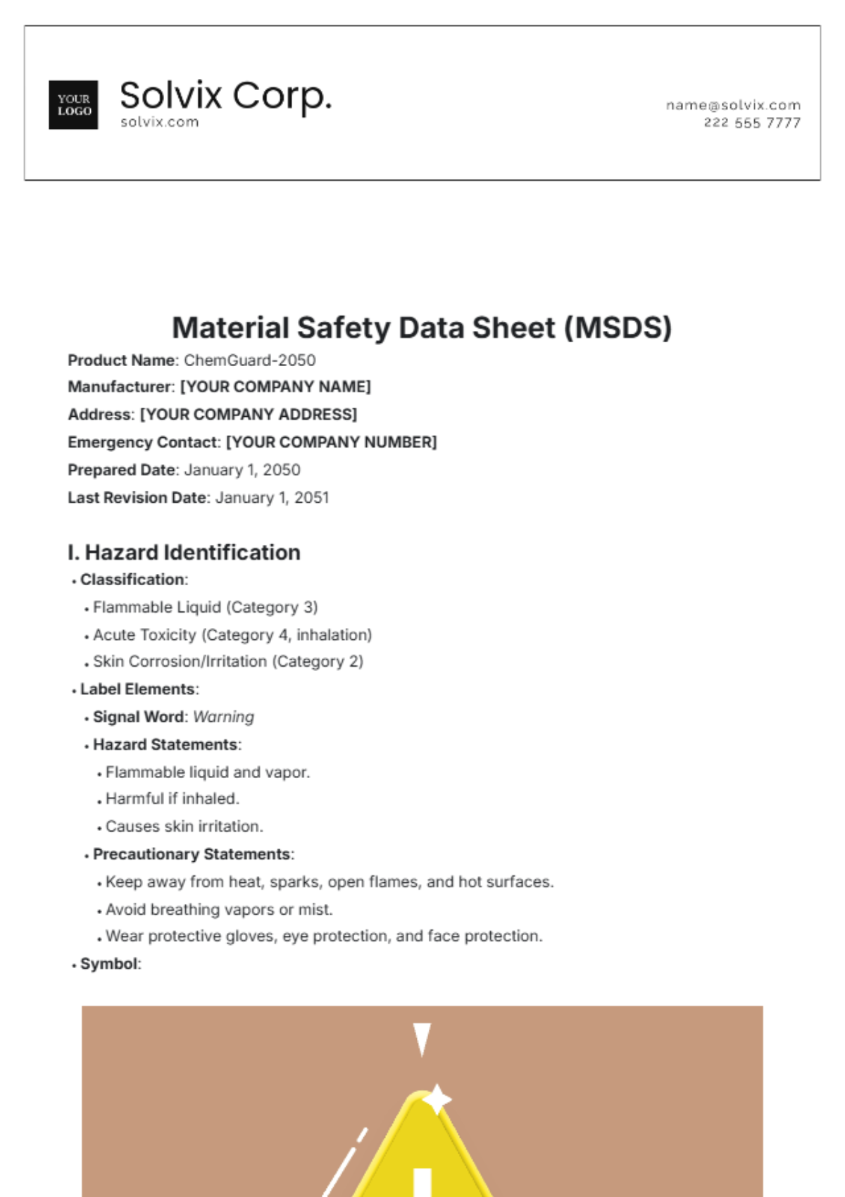 Material Safety Data Sheet (MSDS) Template