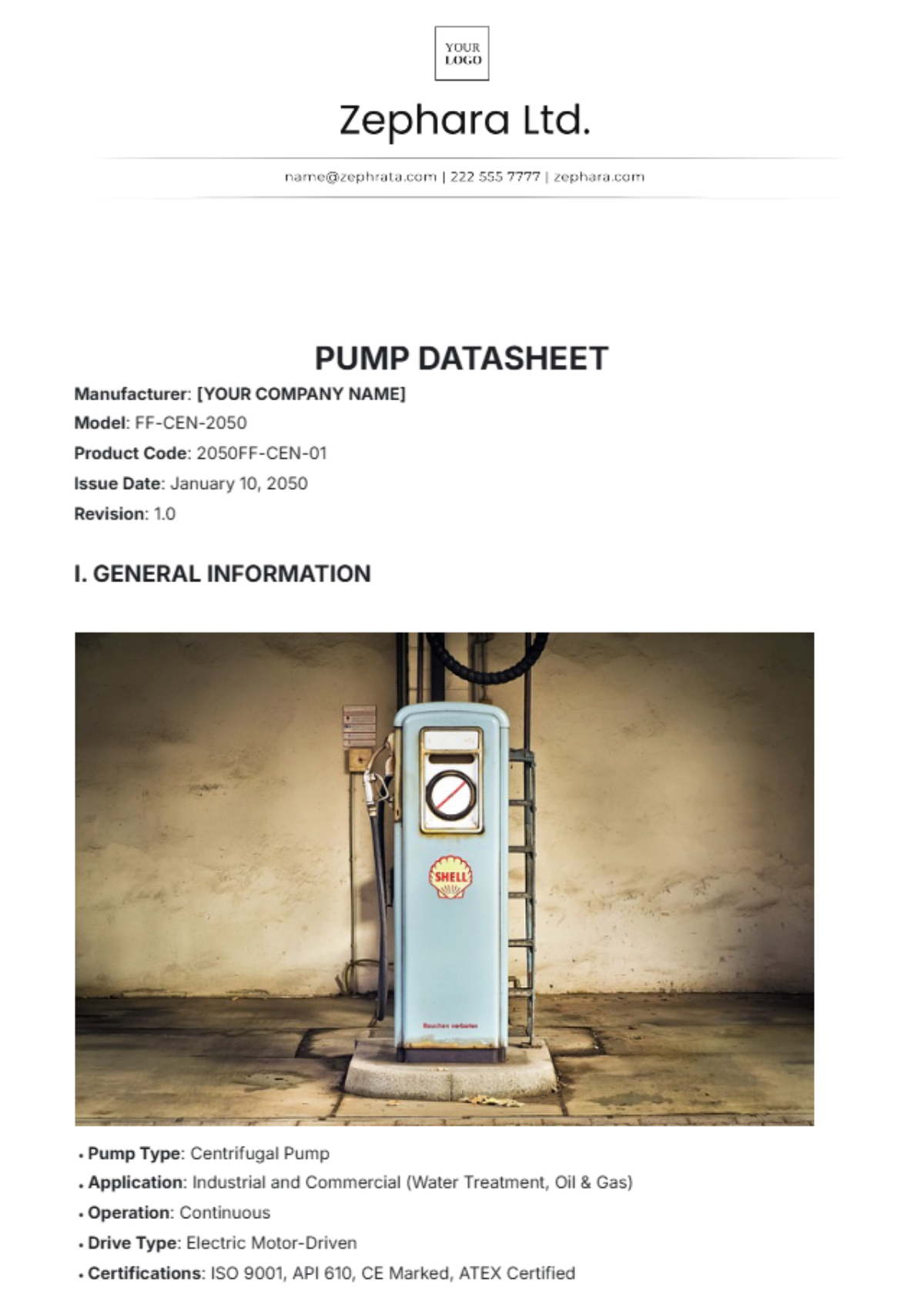 Pump Datasheet Template