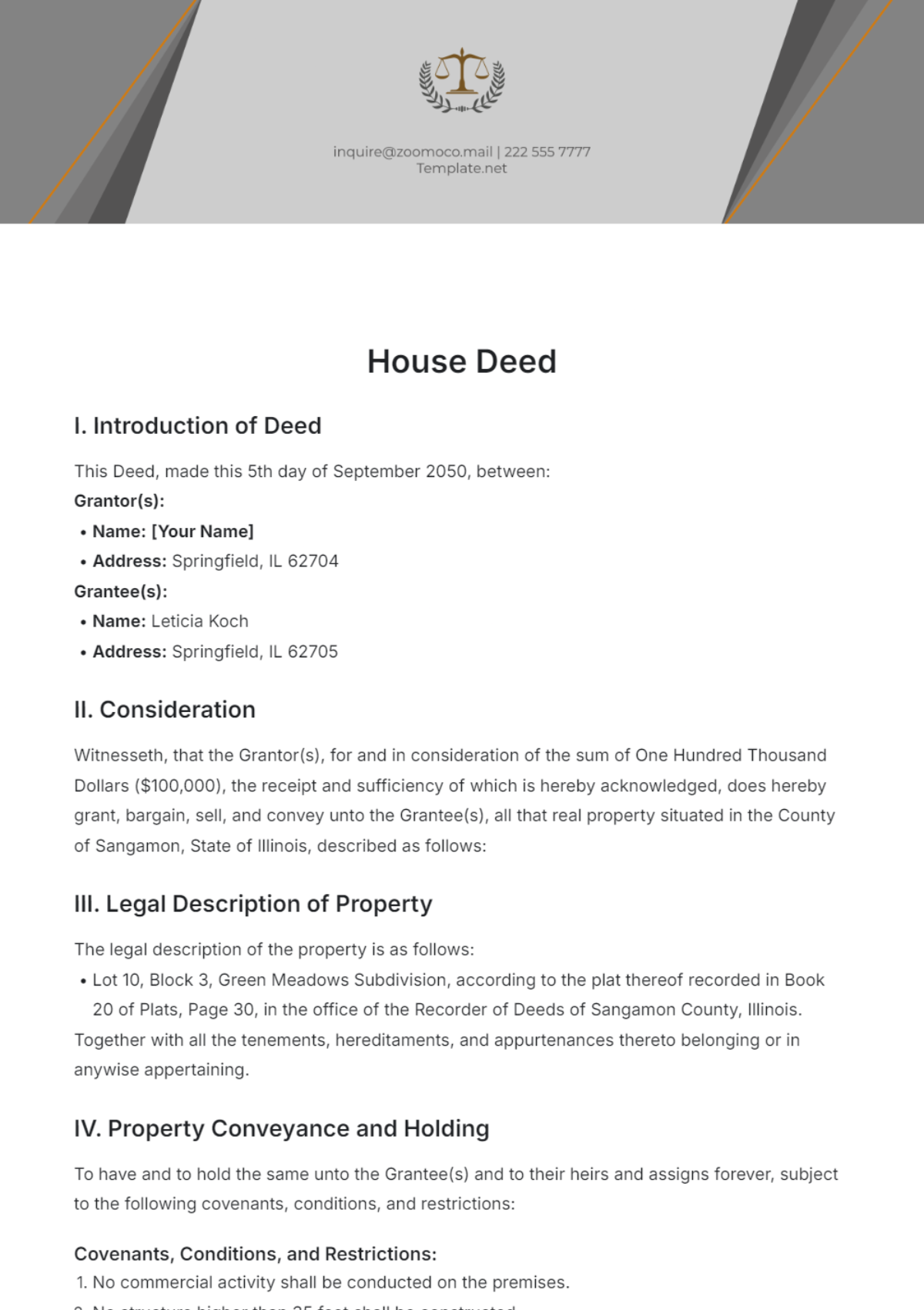 House Deed Template