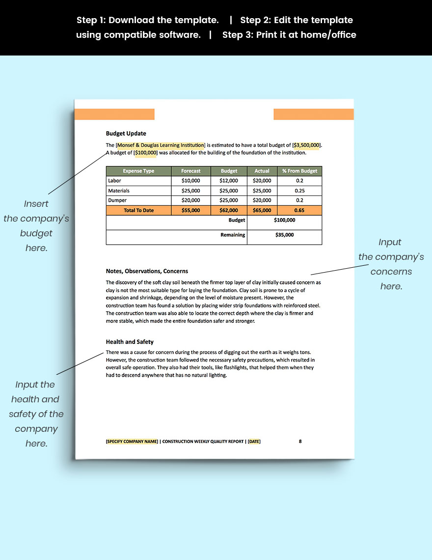 Contractor Daily Report Template