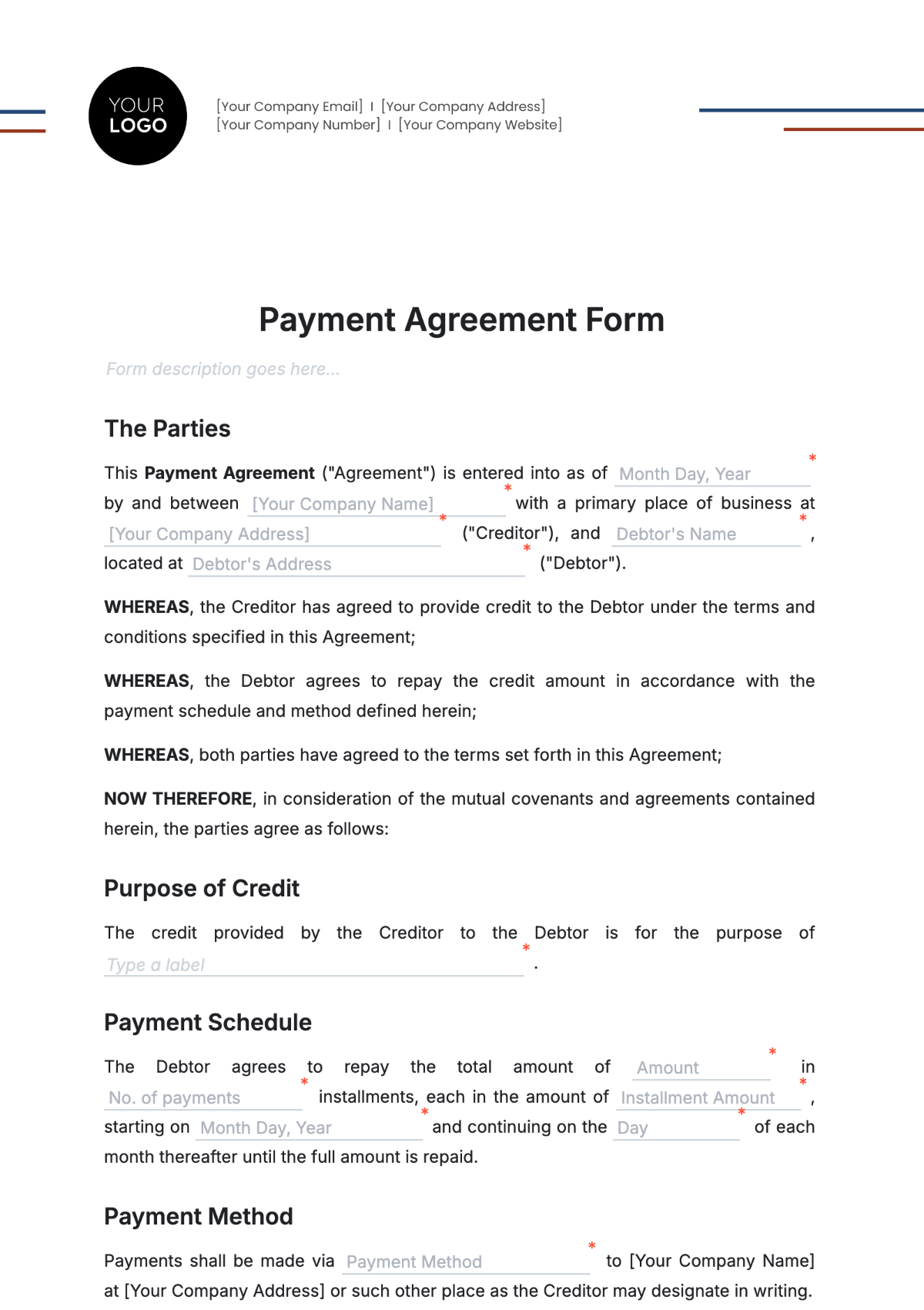 Advance Payment Agreement Template Astra edu pl