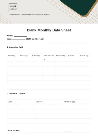 Free Blank Monthly Datasheet Template to Edit Online