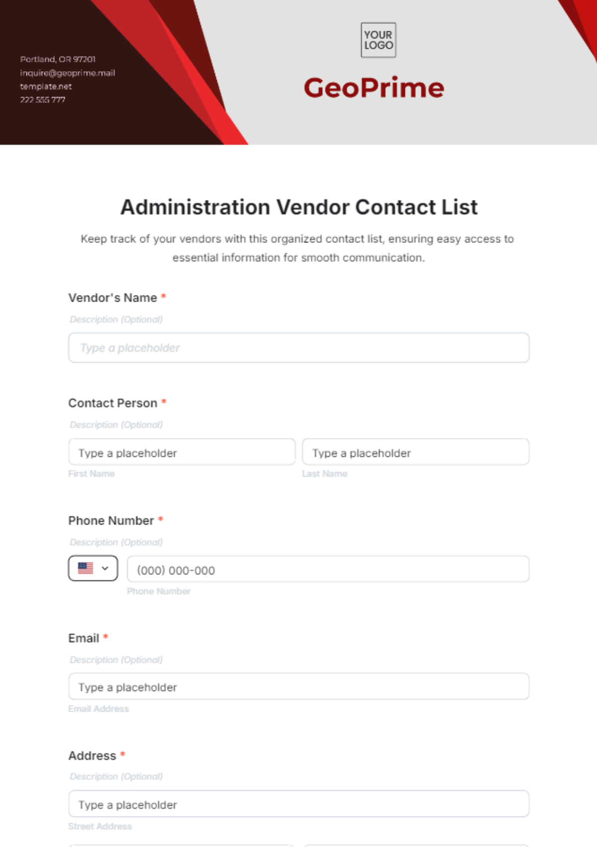 Administration Vendor Contact List Template - Edit Online & Download