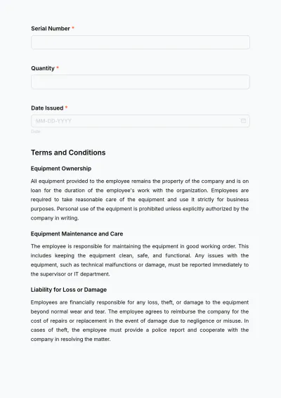 Free Employee Equipment Agreement Form Template to Edit Online