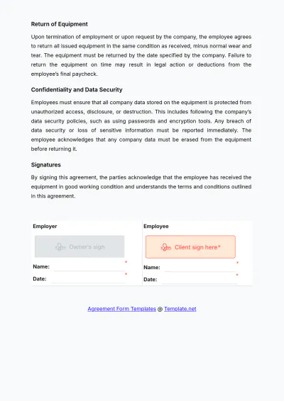 Free Employee Equipment Agreement Form Template to Edit Online