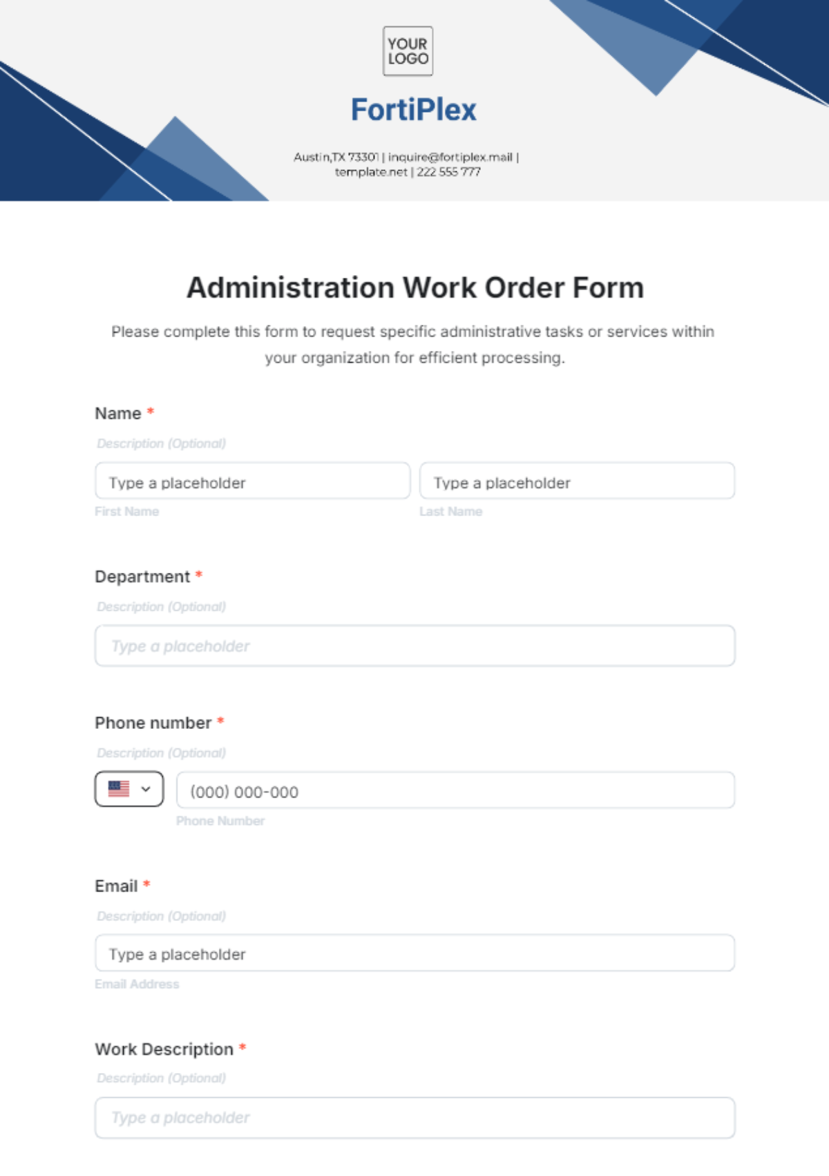 Administration Work Order Template - Edit Online & Download