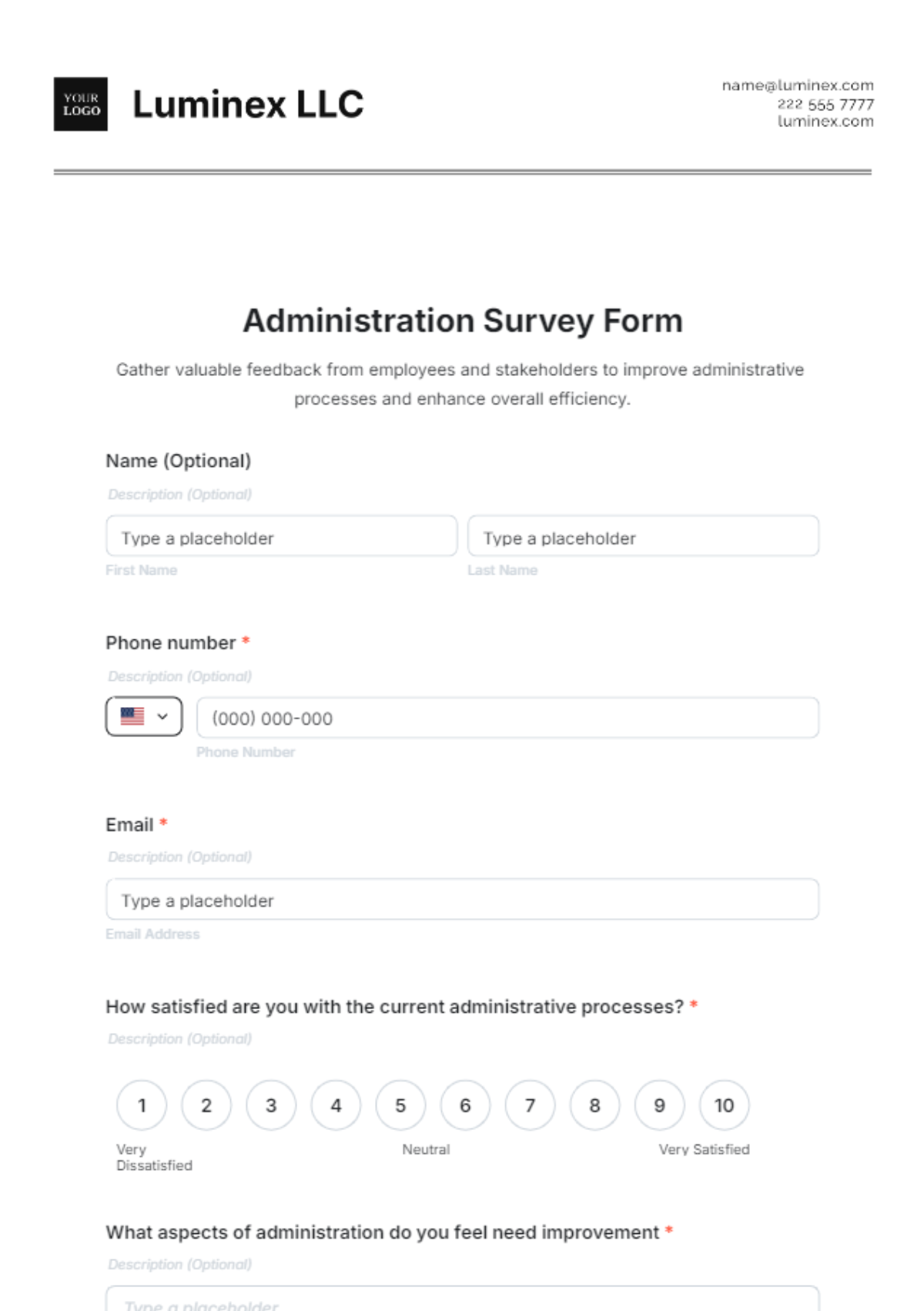 Administration Survey Template - Edit Online & Download