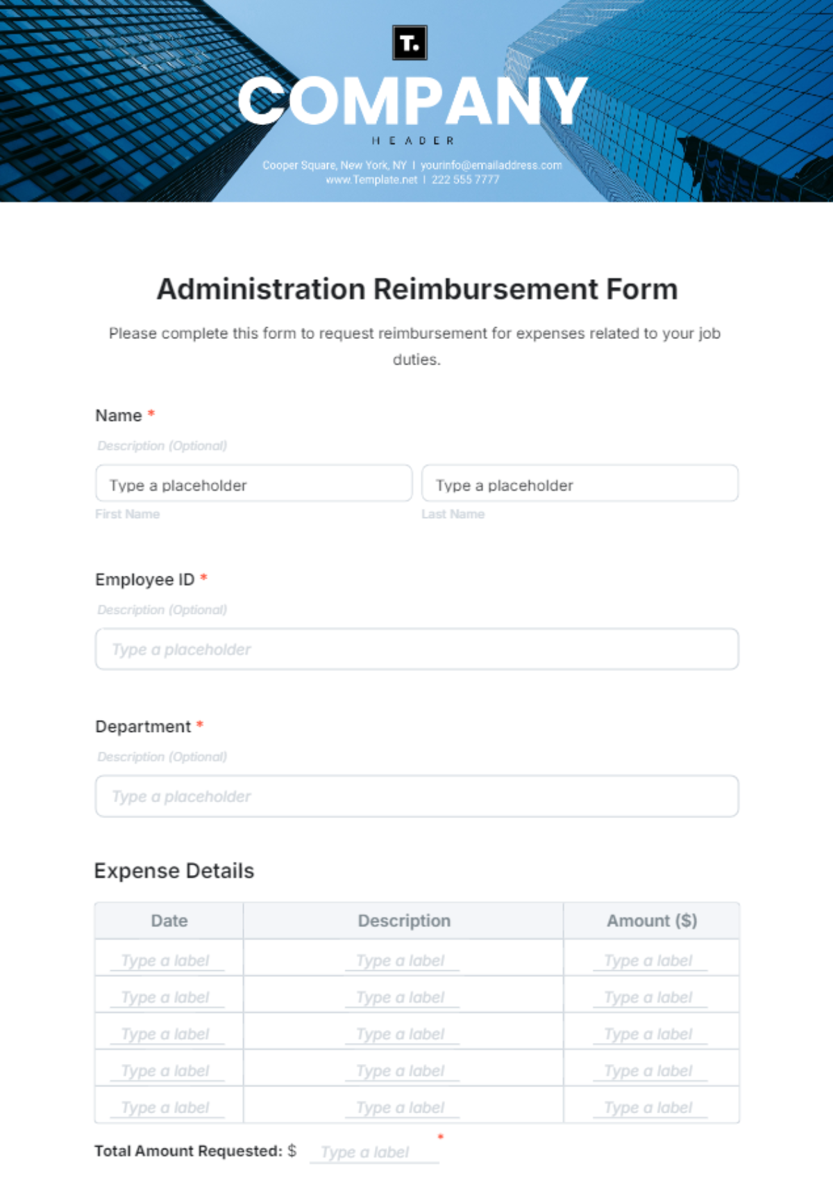 Administration Reimbursement Form Template - Edit Online & Download