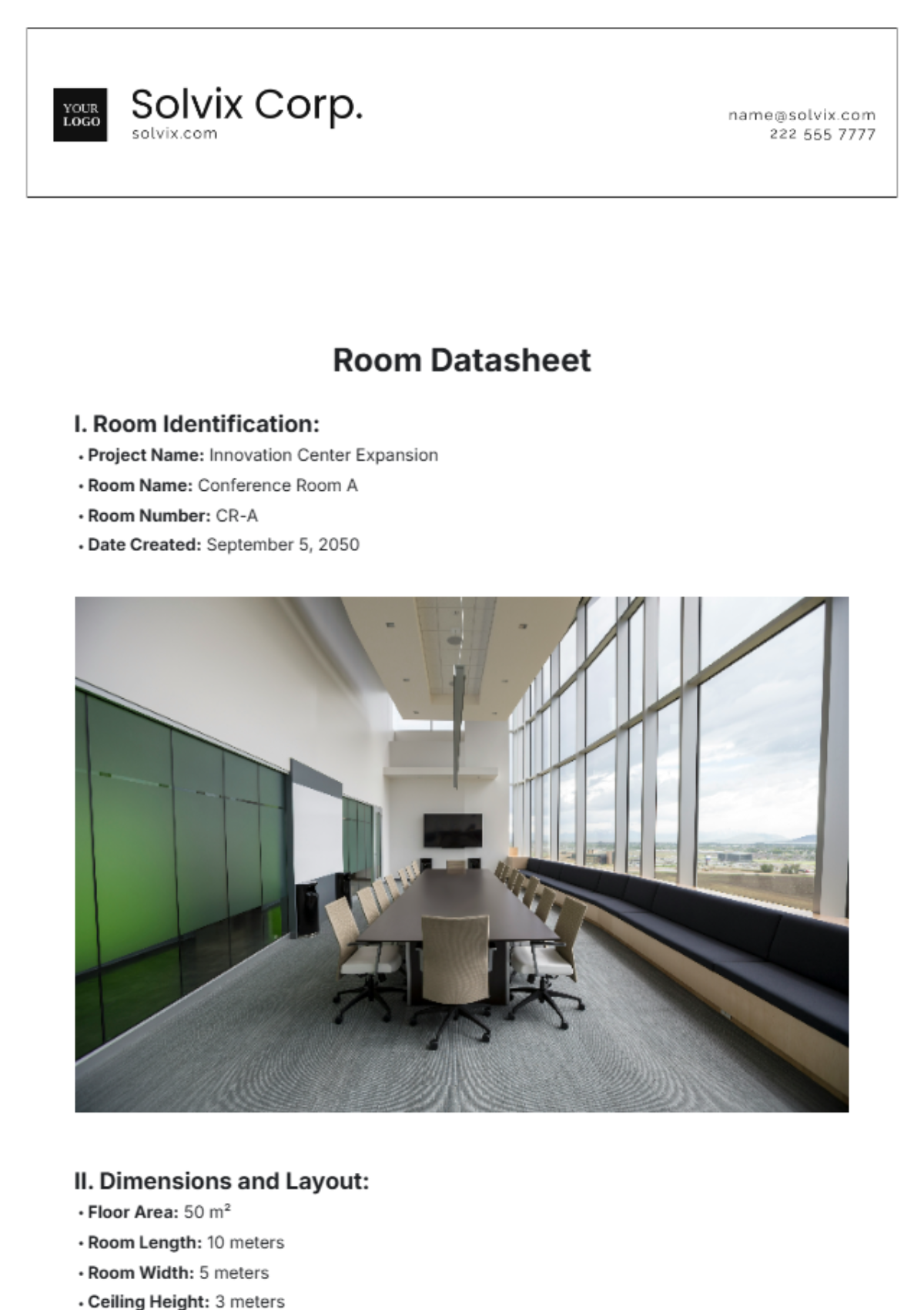 Room Datasheet Template