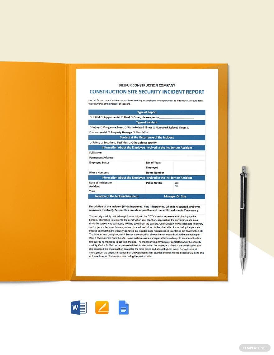 Construction Security Incident Report Template