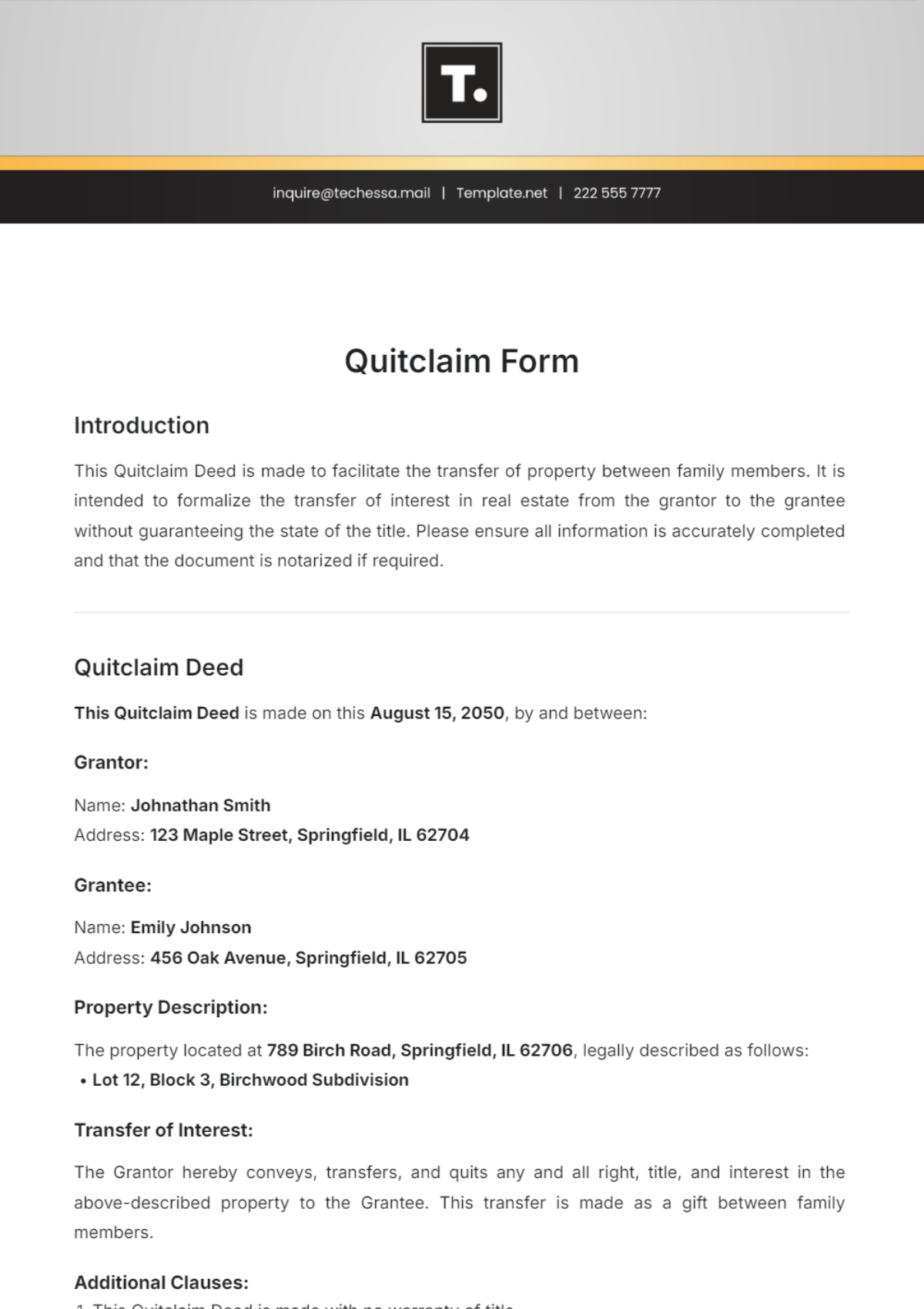 Quitclaim Form Template - Edit Online & Download