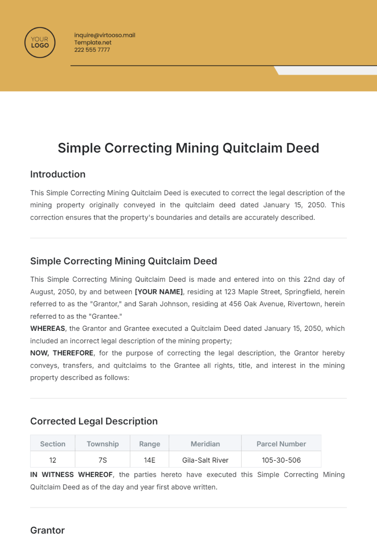 Simple Correcting Mining Quitclaim Deed Template - Edit Online & Download