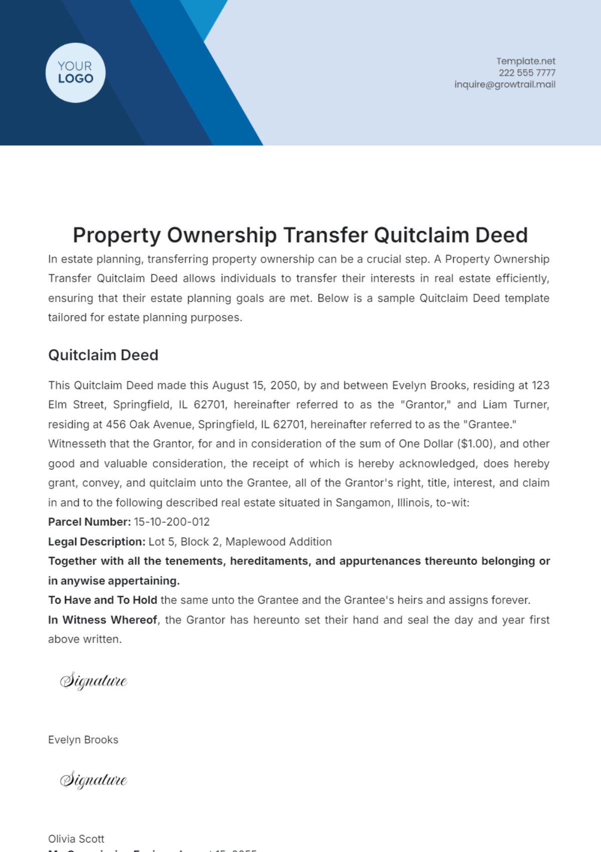 Property Ownership Transfer Quitclaim Deed Template - Edit Online & Download