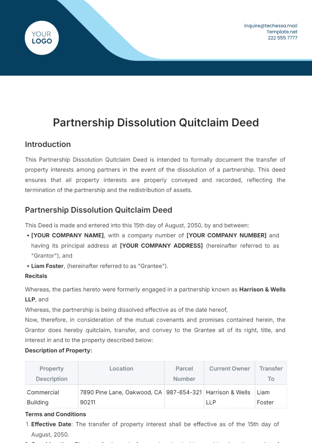 Partnership Dissolution Quitclaim Deed Template - Edit Online & Download