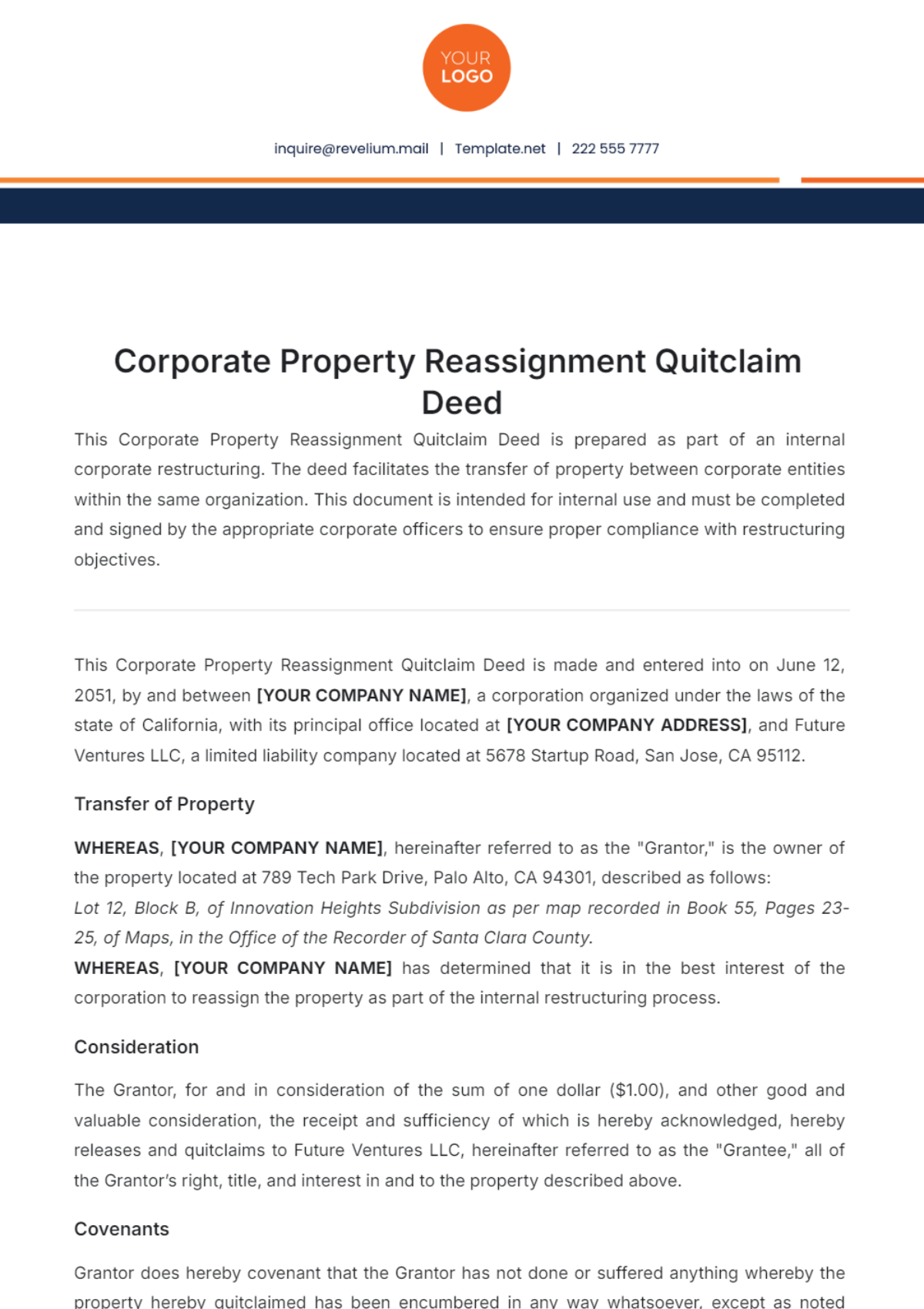 Corporate Property Reassignment Quitclaim Deed Template - Edit Online & Download