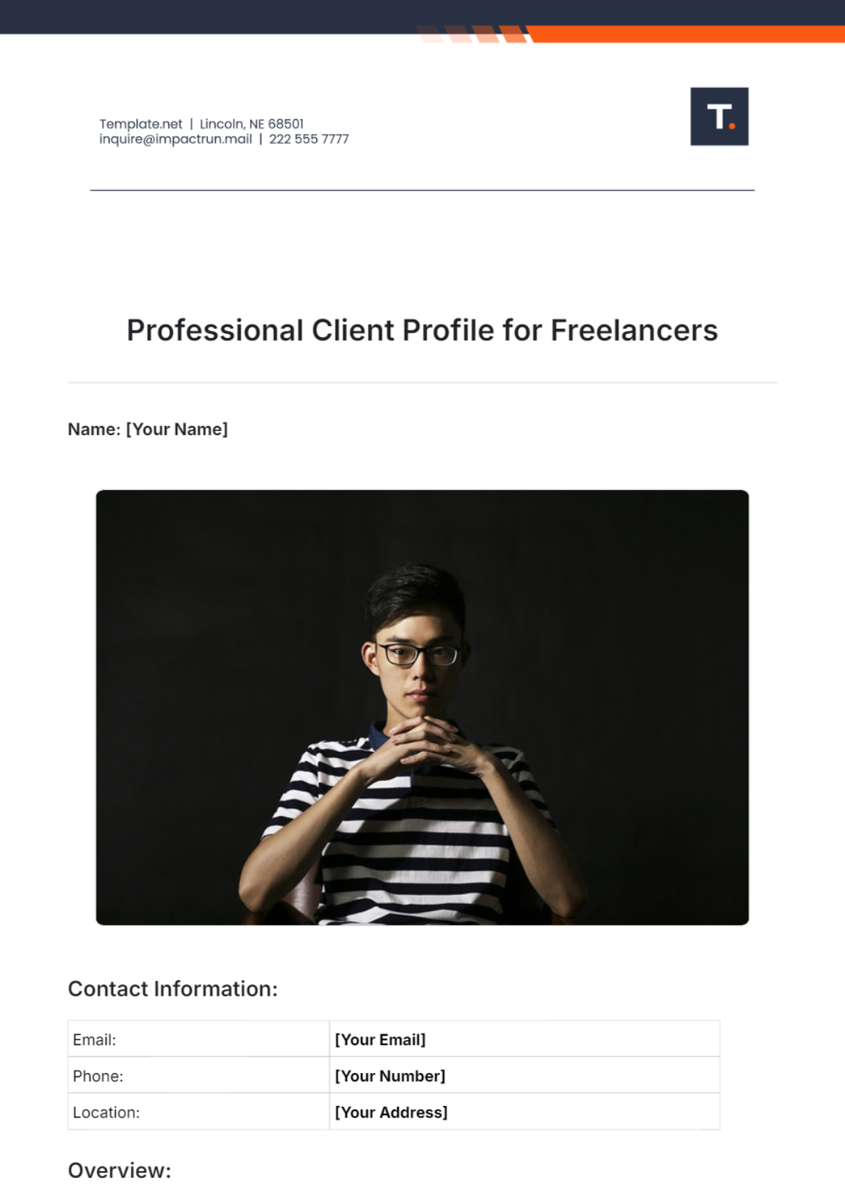 Professional Client Profile Template for Freelancers - Edit Online & Download