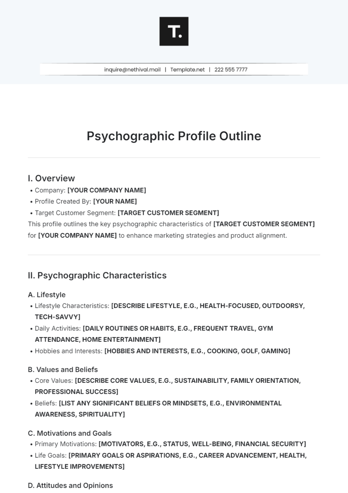 Psychographic Profile Outline Template - Edit Online & Download