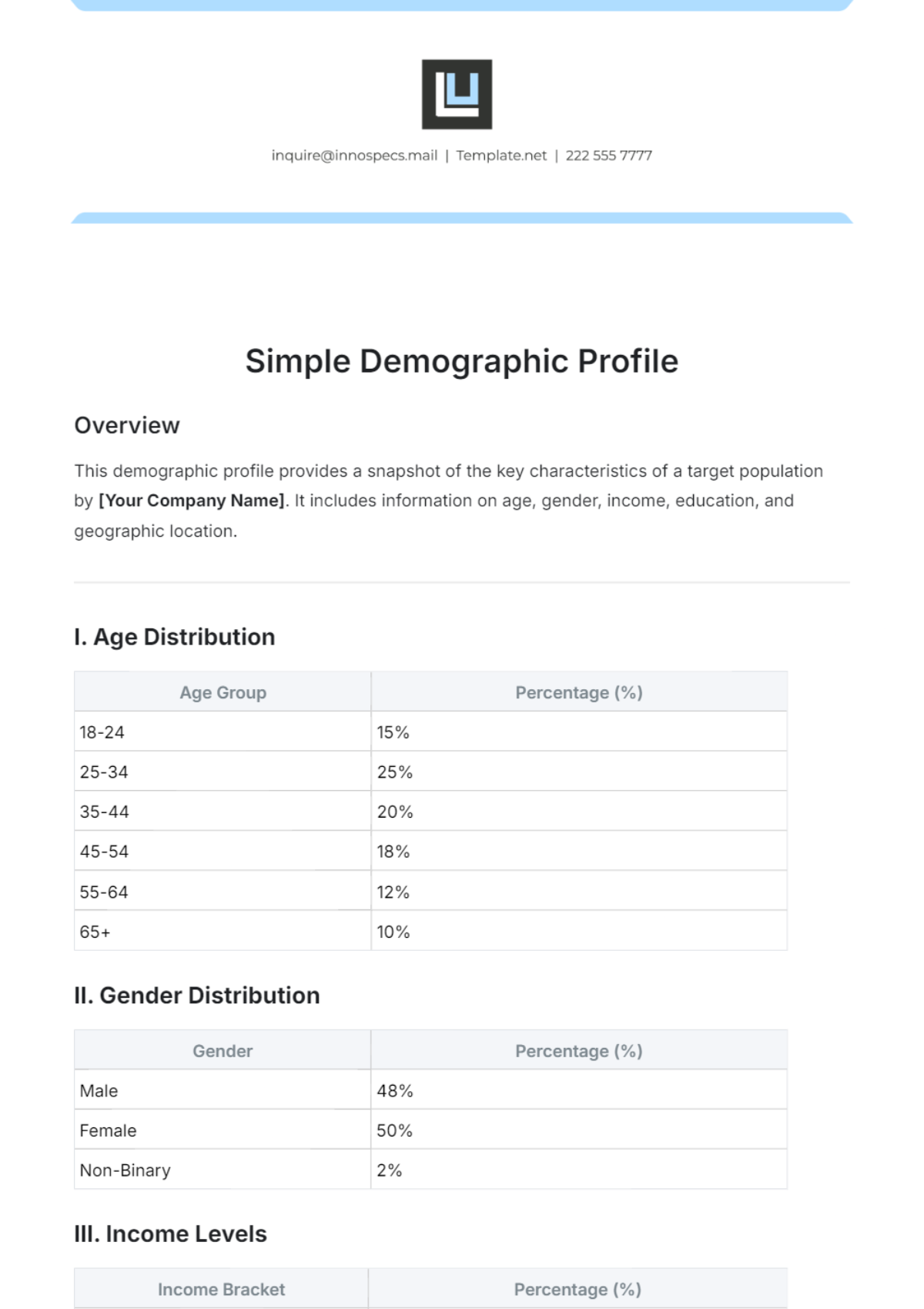 Free Simple Demographic Profile Template