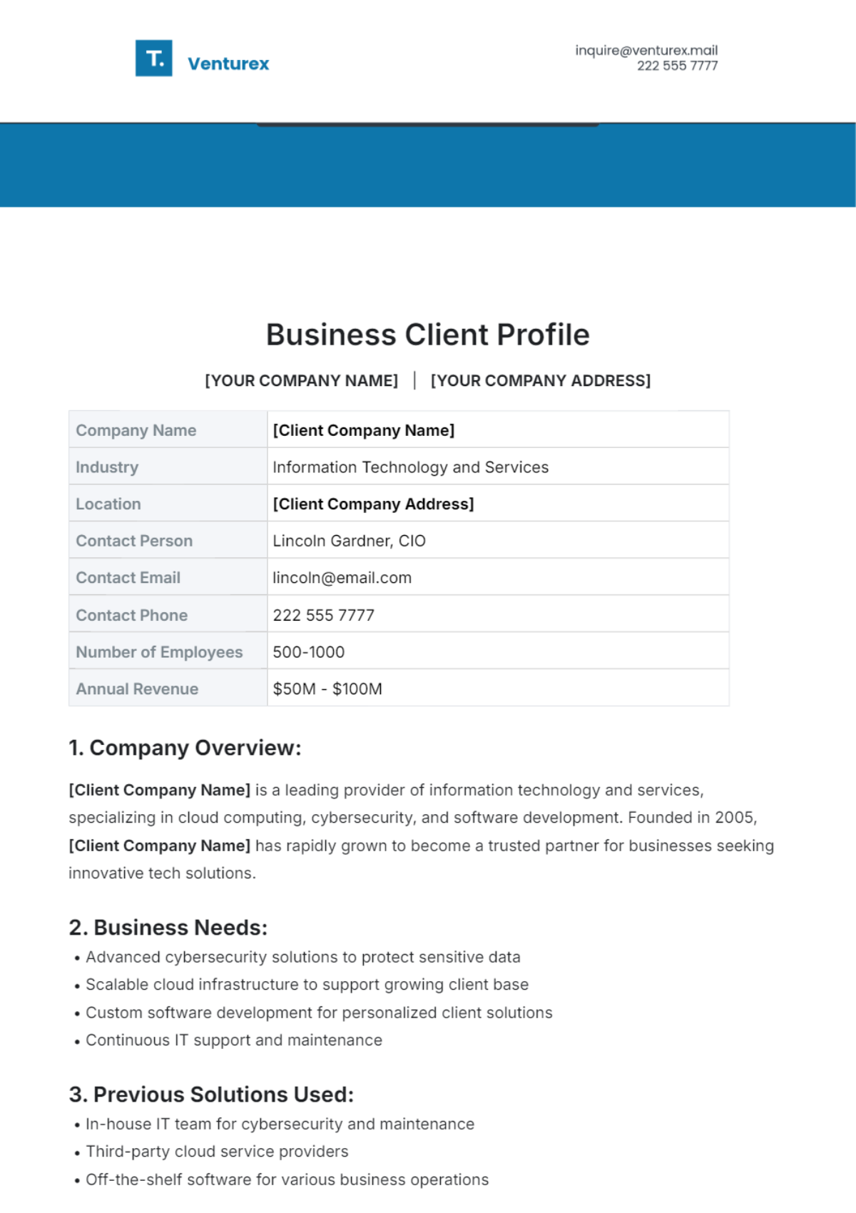 Free Business Client Profile Template