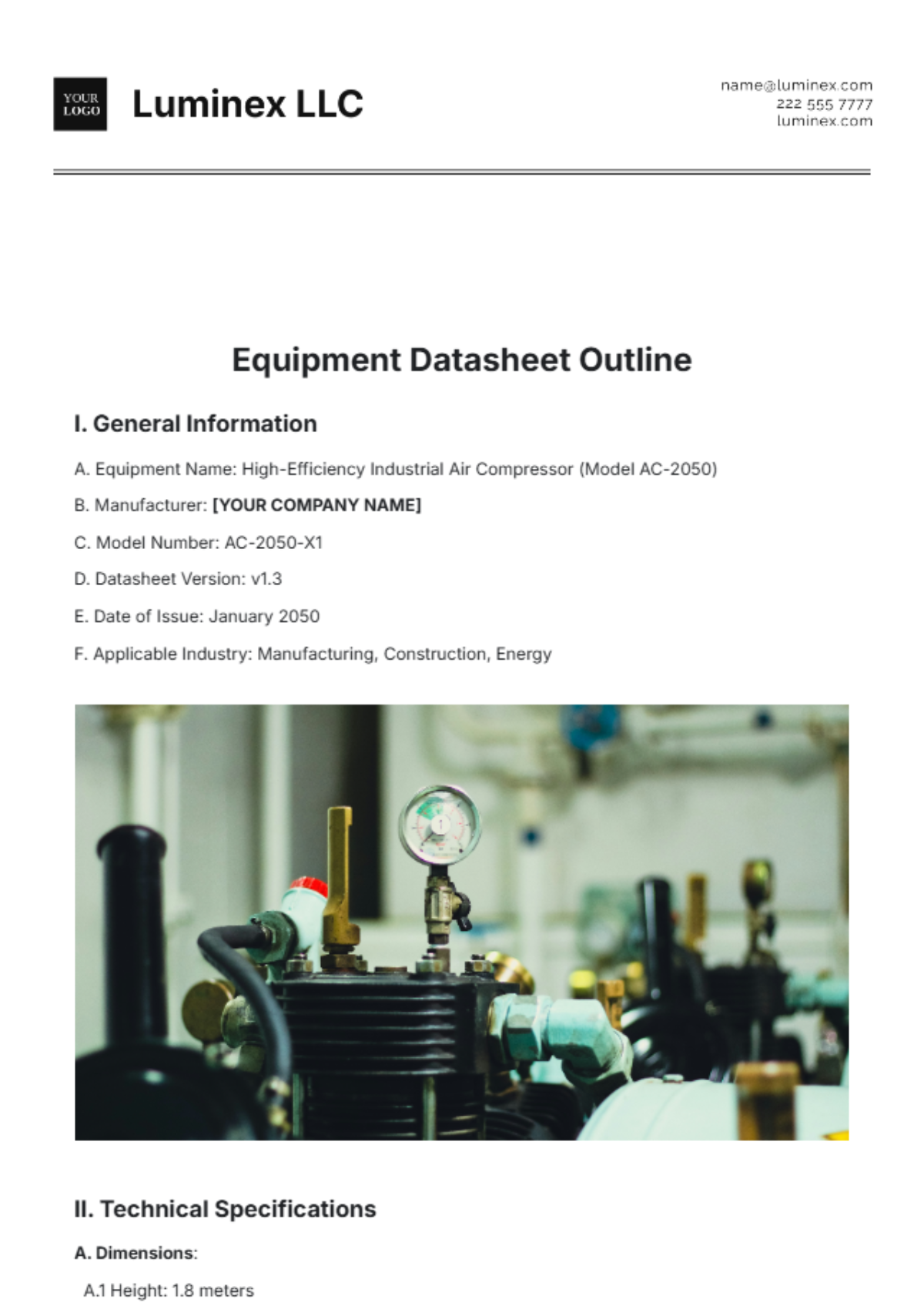 Equipment Datasheet Outline Template