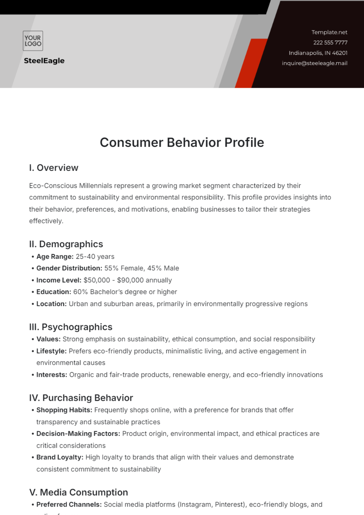 Consumer Behavior Profile Template - Edit Online & Download