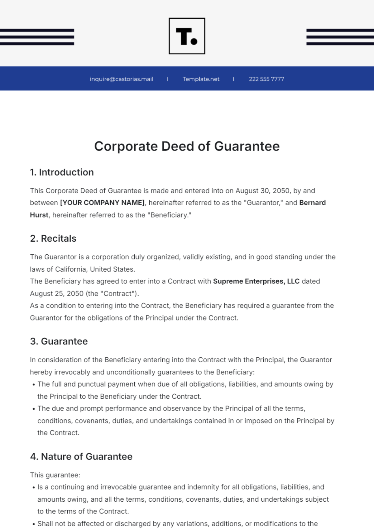 Corporate Deed of Guarantee Template - Edit Online & Download