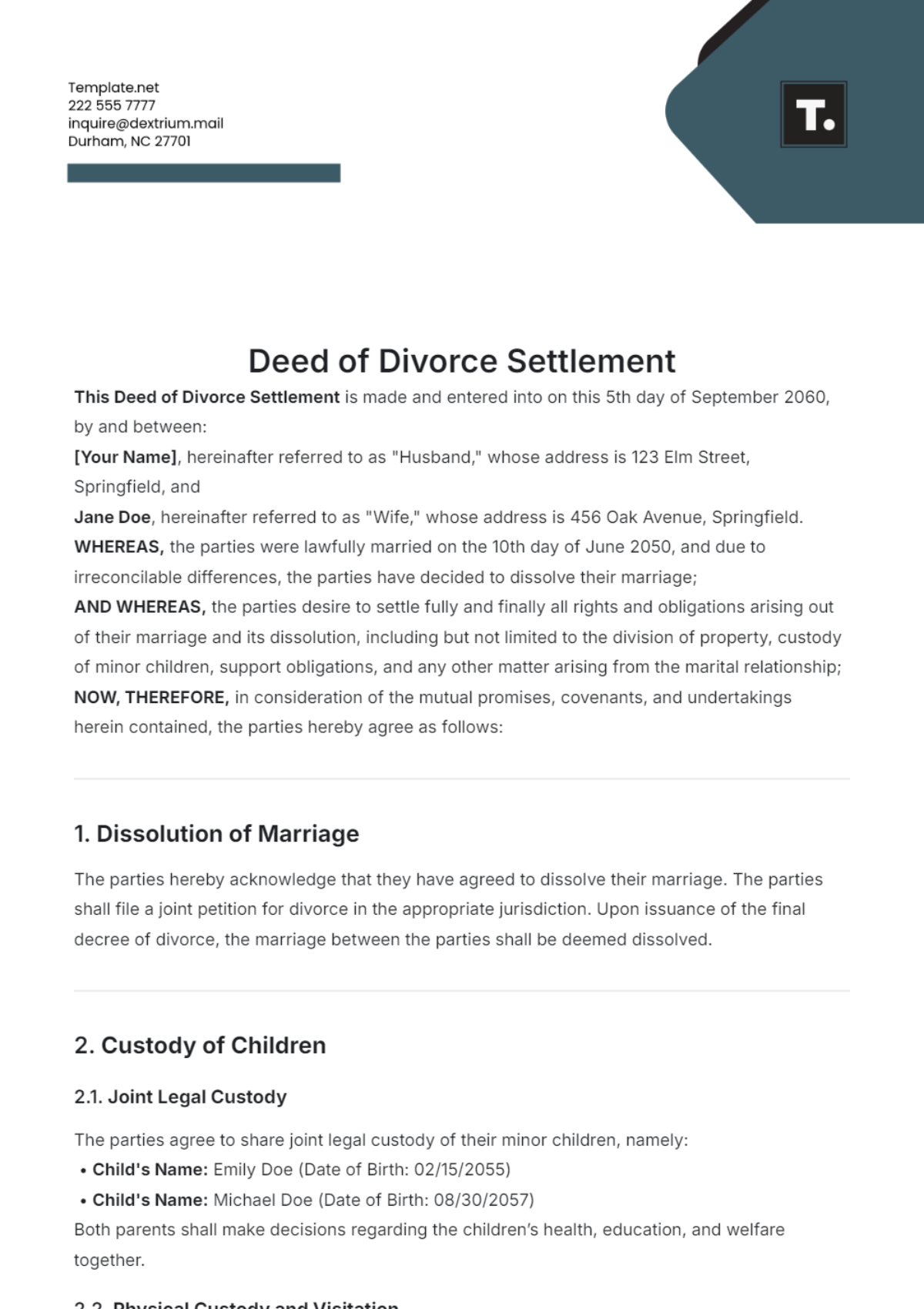 Deed of Divorce Settlement Template - Edit Online & Download