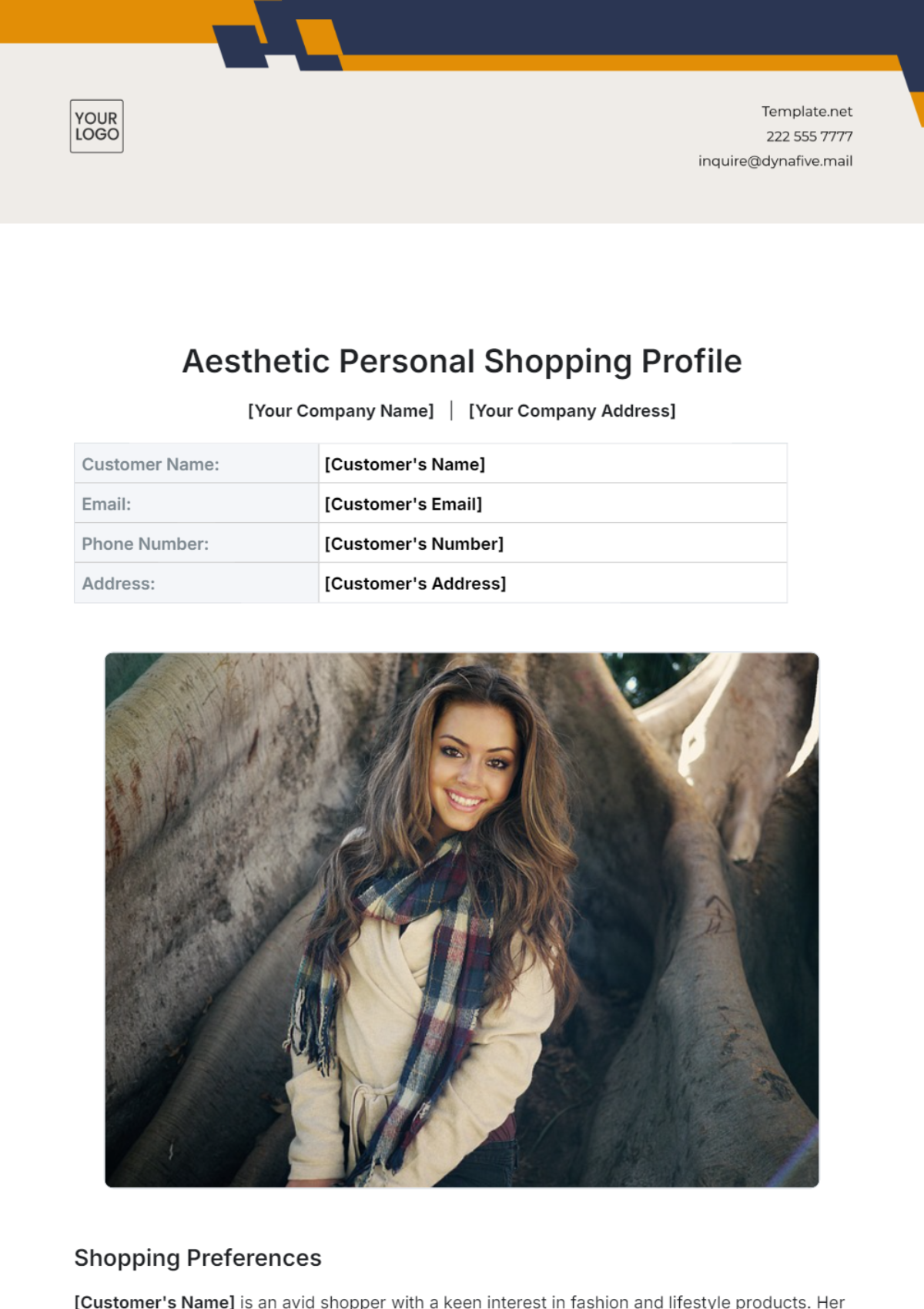 Free Aesthetic Personal Shopping Profile Template