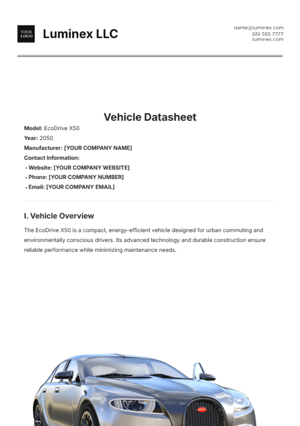 Vehicle Datasheet Template