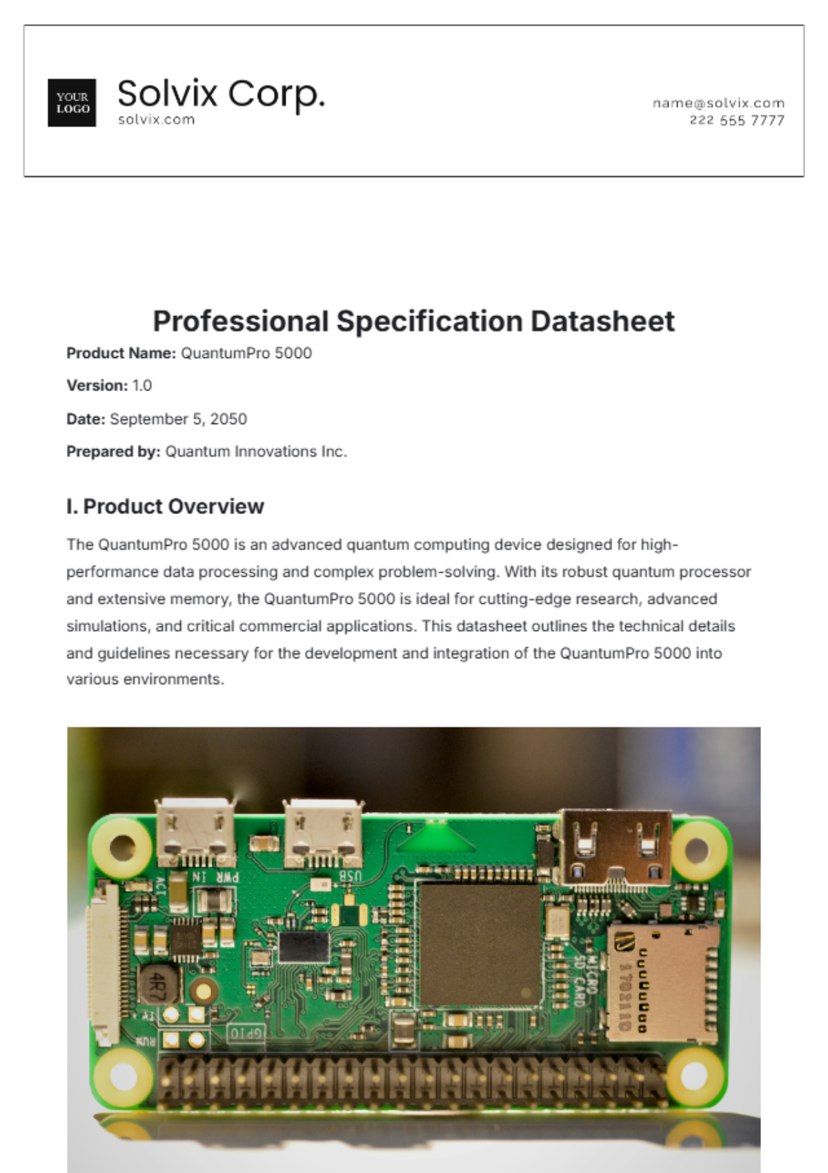 Professional Specification Datasheet Template