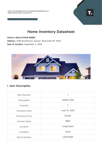Free Home Inventory Datasheet Template to Edit Online