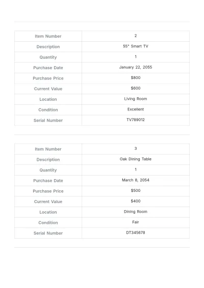 Free Home Inventory Datasheet Template to Edit Online