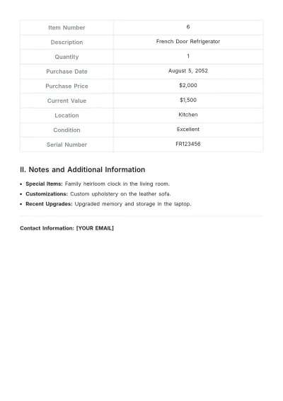 Free Home Inventory Datasheet Template to Edit Online