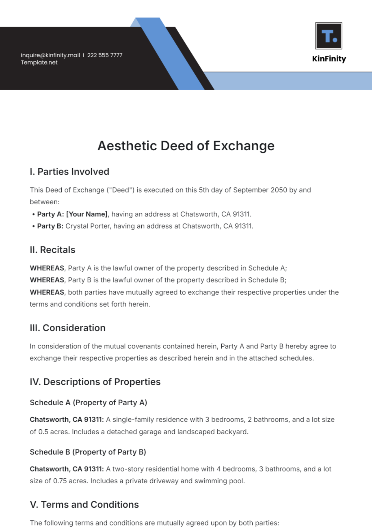 Aesthetic Deed of Exchange Template