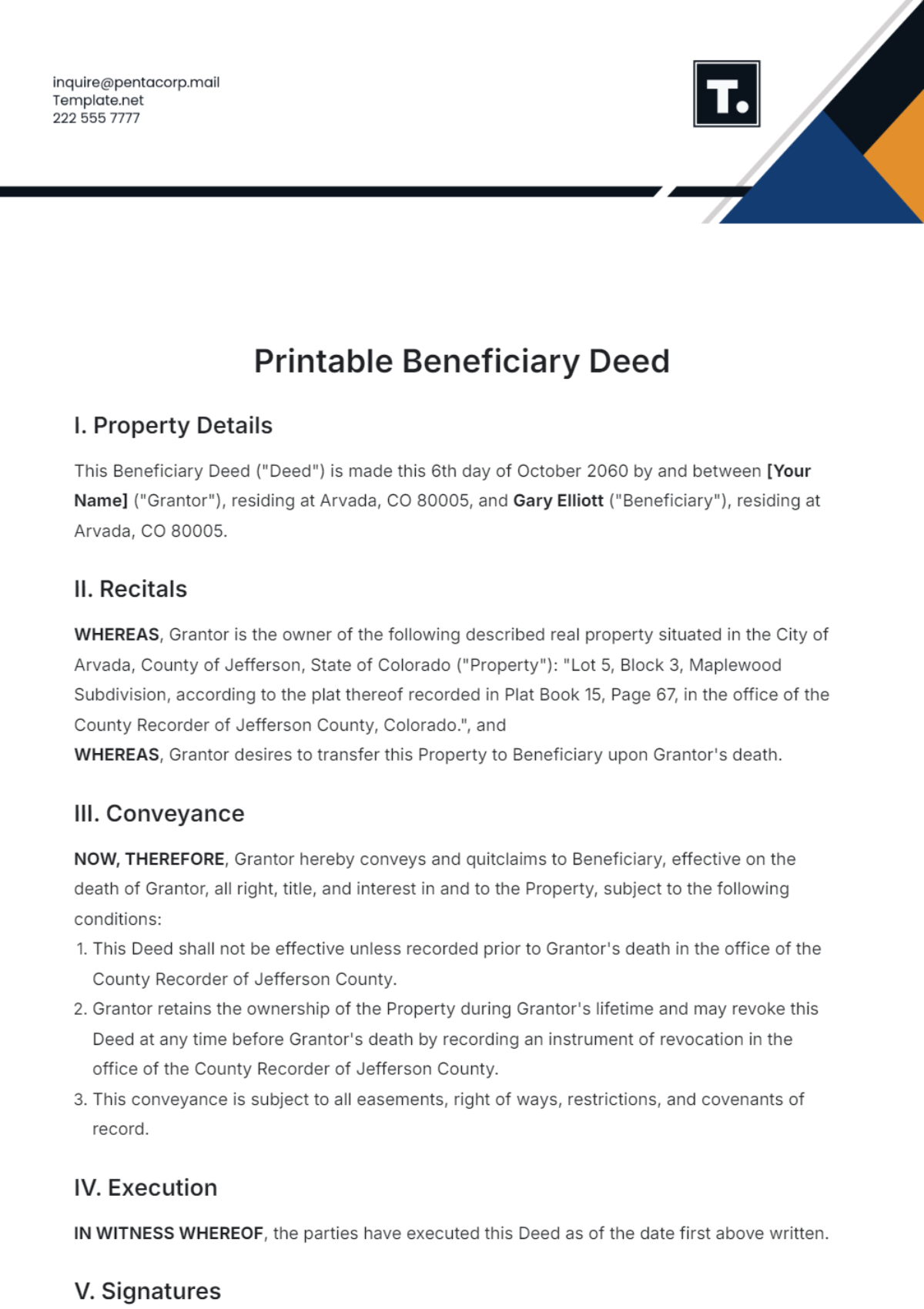 Printable Beneficiary Deed Template