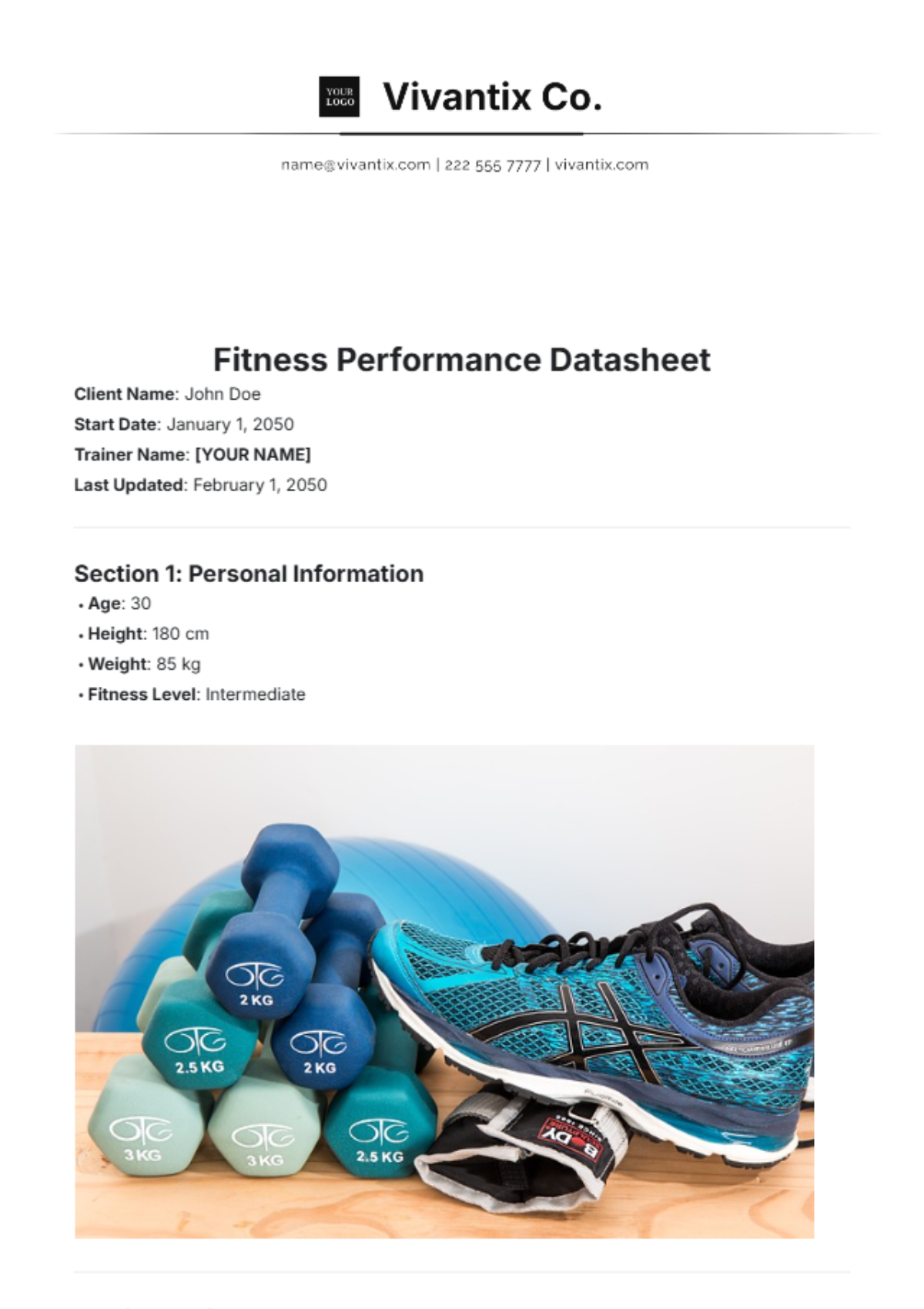 Fitness Progress Datasheet Template