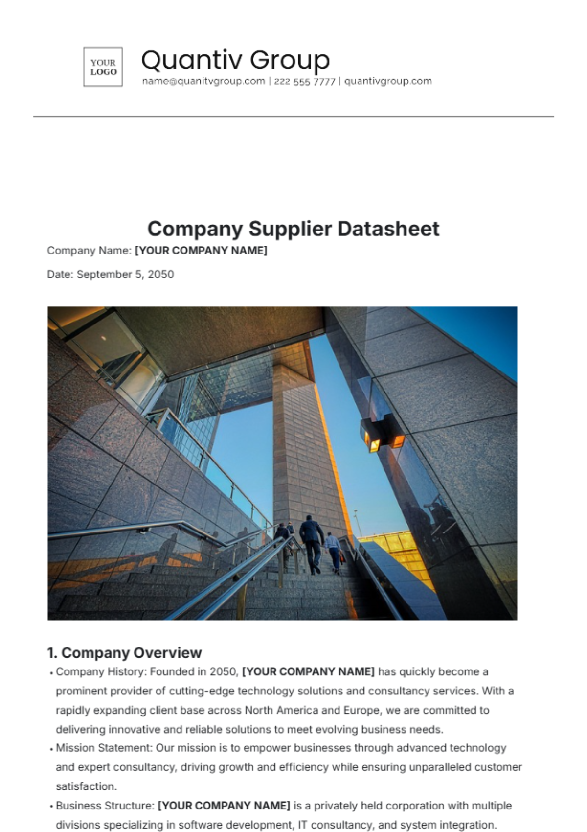 Company Supplier Datasheet Template