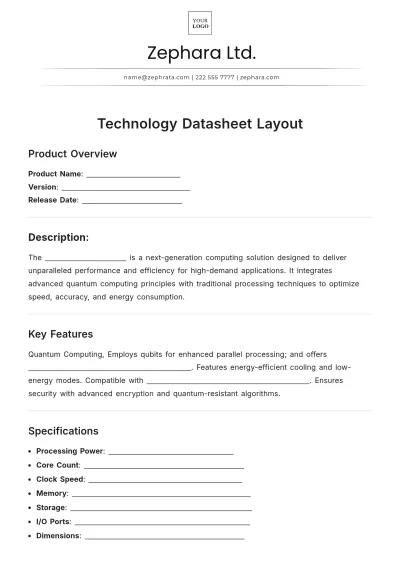 Free Technology Datasheet Layout Template to Edit Online