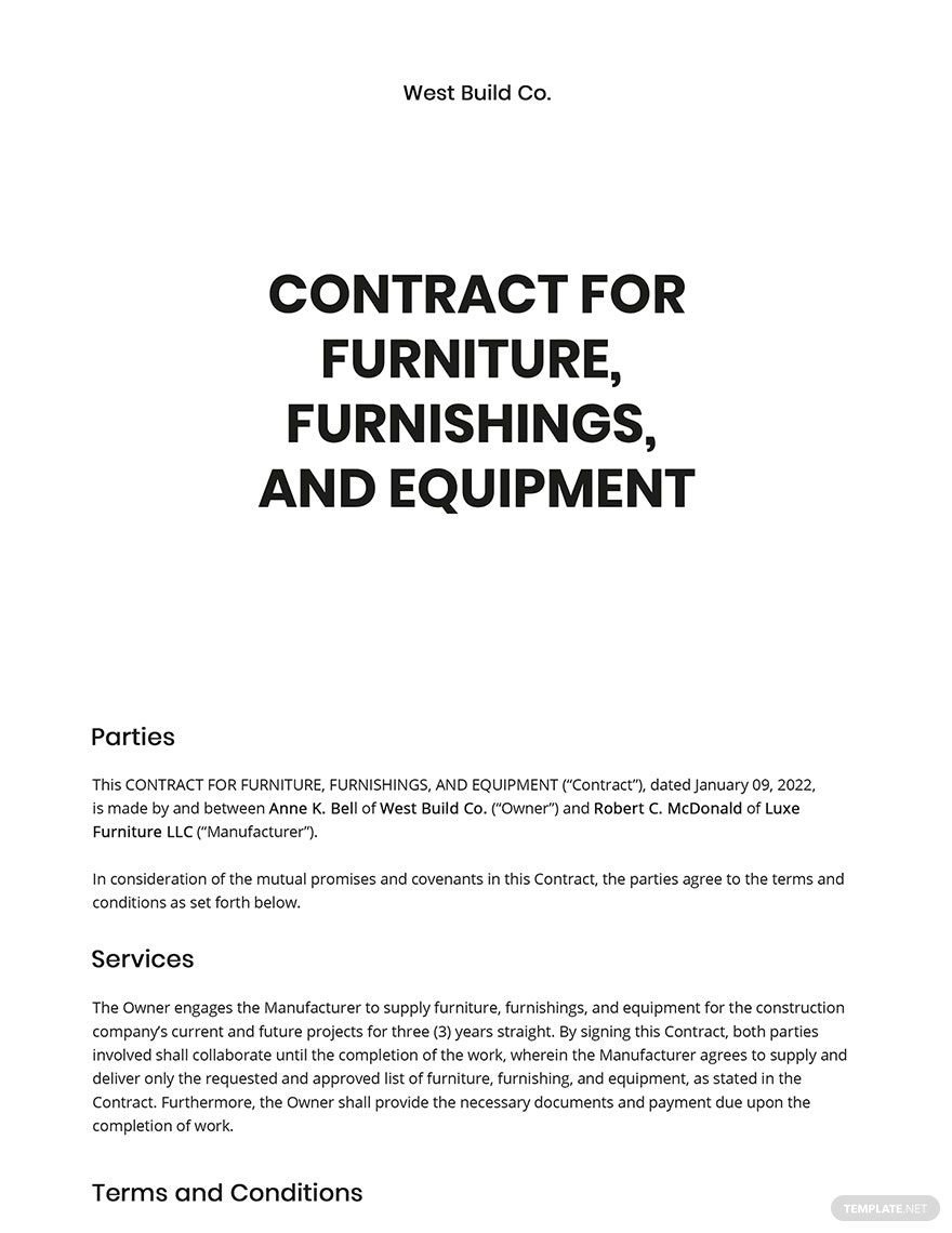 Contract for Furniture, Furnishings and Equipment Template
