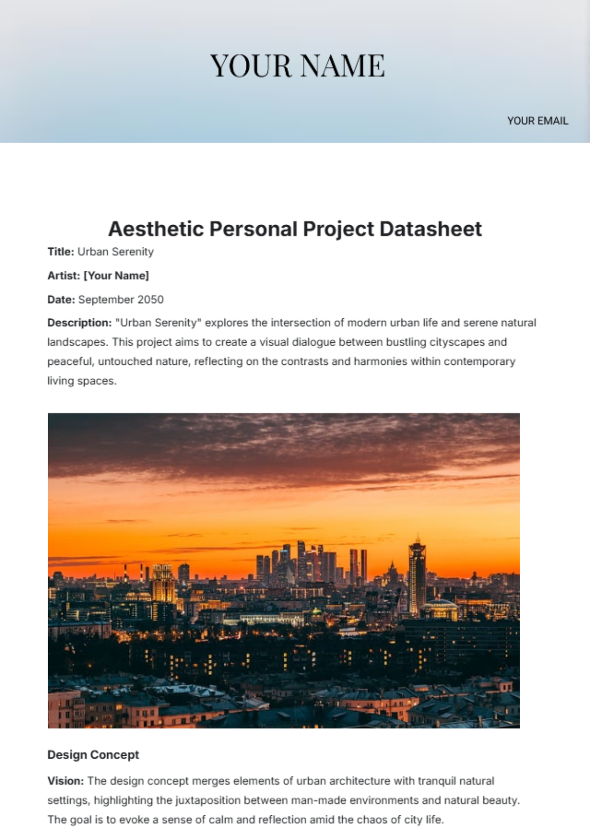 Aesthetic Personal Project Datasheet Template