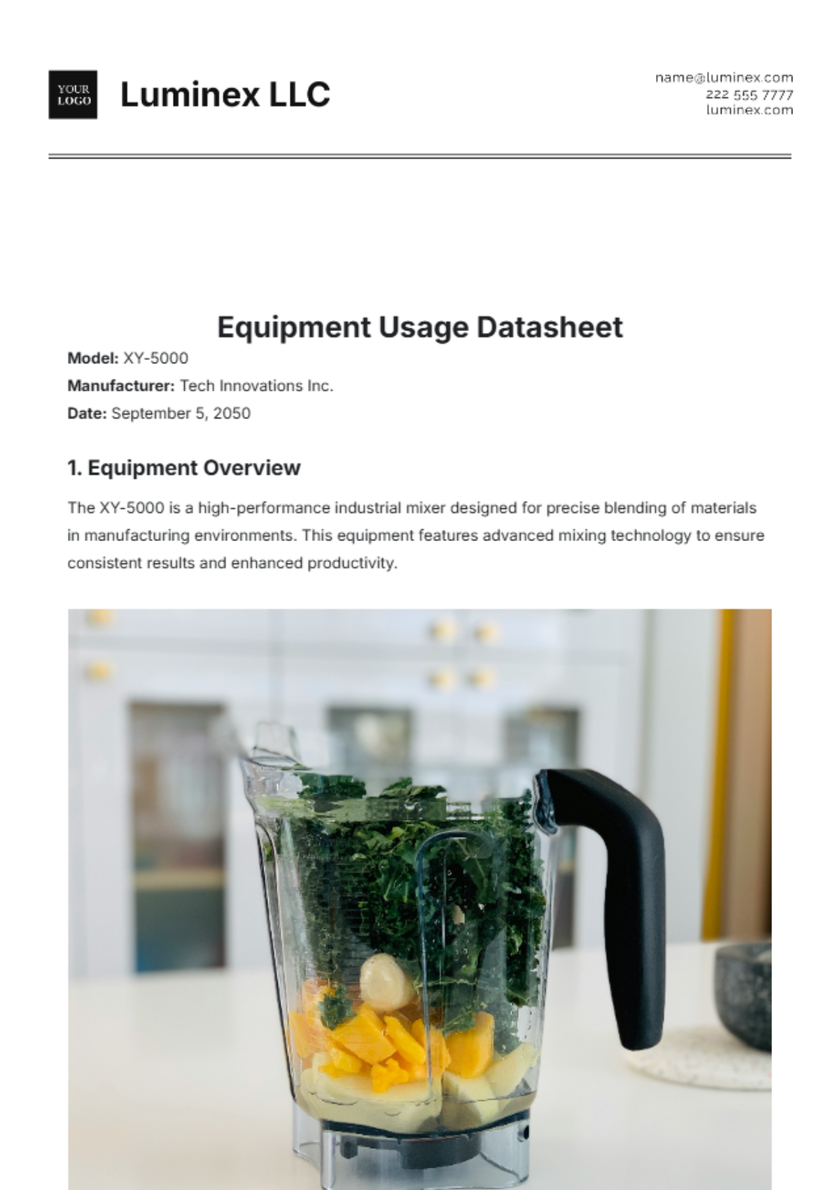 Equipment Usage Datasheet Template