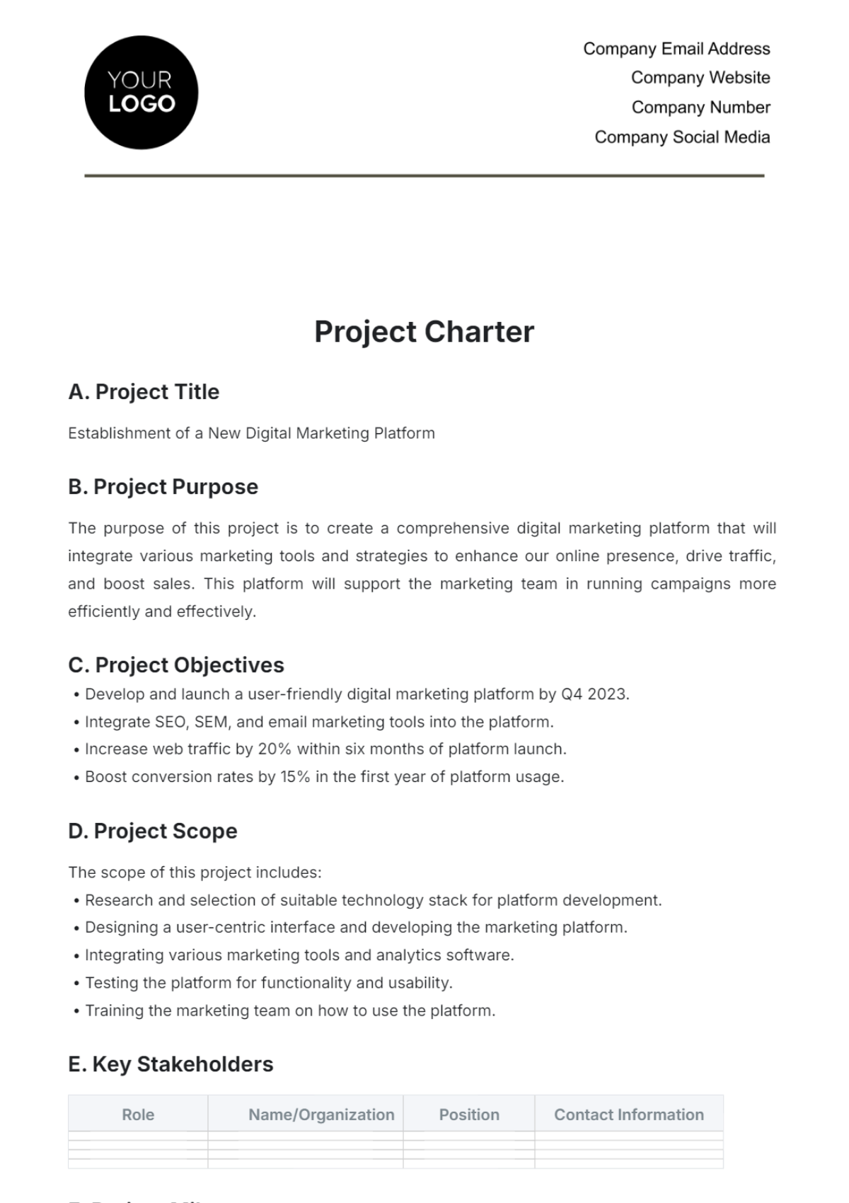 Project Charter Template - Edit Online & Download